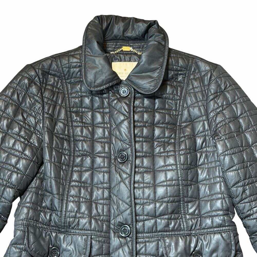 Kate Spade New York Black Quilted Collared Button Front Coat Size M PLEASE READ - Picture 2 of 16